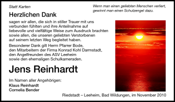 Traueranzeige von Jens Reinhardt von Rüsselsheimer Echo, Groß-Gerauer-Echo, Ried Echo