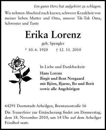 Traueranzeige von Erika Lorenz von Echo-Zeitungen (Gesamtausgabe)