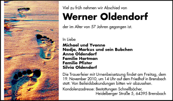 Traueranzeige von Werner Oldendorf von Echo-Zeitungen (Gesamtausgabe)