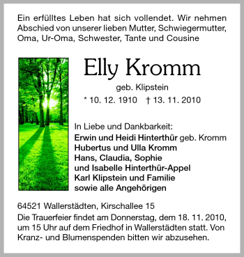 Traueranzeige von Elly Kromm von Echo-Zeitungen (Gesamtausgabe)