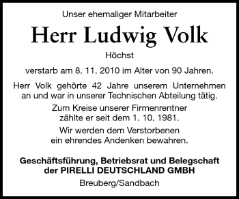 Traueranzeige von Ludwig Volk von Odenwälder Echo