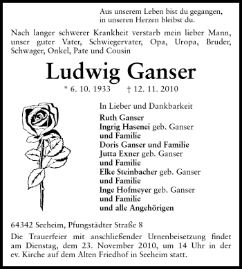 Traueranzeige von Ludwig Lanser von Echo-Zeitungen (Gesamtausgabe)