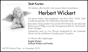 Traueranzeige von Herbert Wickert von Odenwälder Echo