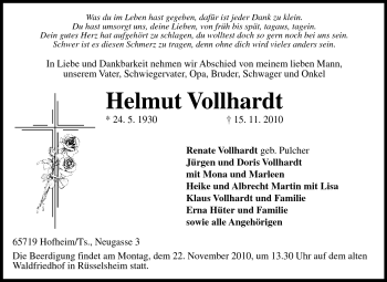 Traueranzeige von Helmut Vollhardt von Rüsselsheimer Echo, Groß-Gerauer-Echo, Ried Echo