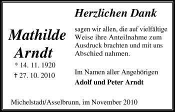 Traueranzeige von Mathilde Arndt von Odenwälder Echo