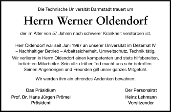 Traueranzeige von Werner Oldendorf von Darmstädter Echo, Odenwälder Echo, Rüsselsheimer Echo, Groß-Gerauer-Echo, Ried Echo