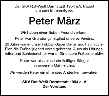 Traueranzeige von Peter März von Darmstädter Echo, Odenwälder Echo, Rüsselsheimer Echo, Groß-Gerauer-Echo, Ried Echo