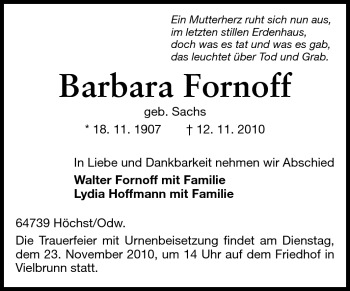 Traueranzeige von Barbara Fornoff von Odenwälder Echo