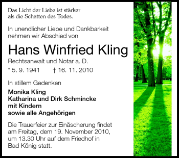 Traueranzeige von Hans Winfried Kling von Echo-Zeitungen (Gesamtausgabe)