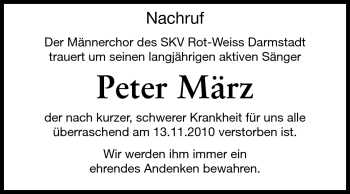 Traueranzeige von Peter März von Echo-Zeitungen (Gesamtausgabe)