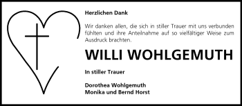 Traueranzeige von Willi Wohlgemuth von Rüsselsheimer Echo, Groß-Gerauer-Echo, Ried Echo