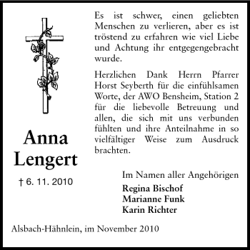 Traueranzeige von Anna Lengert von Echo-Zeitungen (Gesamtausgabe)
