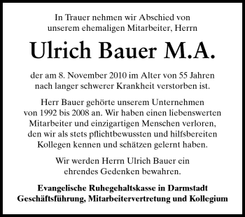 Traueranzeige von Ulrich Bauer von Echo-Zeitungen (Gesamtausgabe)