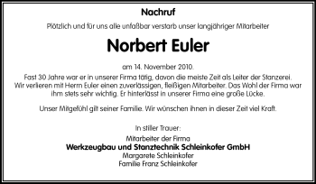 Traueranzeige von Norbert Euler von Echo-Zeitungen (Gesamtausgabe)