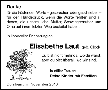 Traueranzeige von Elisabethe Laut von Rüsselsheimer Echo, Groß-Gerauer-Echo, Ried Echo