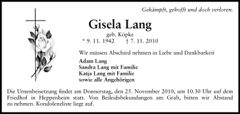 Traueranzeige von Gisela Lang von Starkenburger Echo