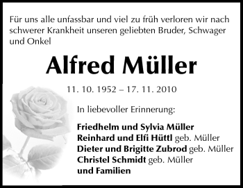 Traueranzeige von Alfred Müller von Echo-Zeitungen (Gesamtausgabe)