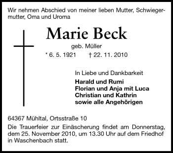 Traueranzeige von Marie Bock von Echo-Zeitungen (Gesamtausgabe)