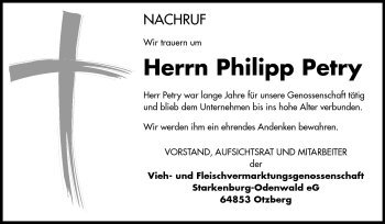 Traueranzeige von Philipp Petry von Echo-Zeitungen (Gesamtausgabe)