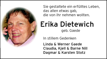 Traueranzeige von Erika Dietewich von Rüsselsheimer Echo, Groß-Gerauer-Echo, Ried Echo