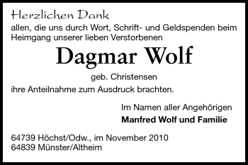 Traueranzeige von Dagmar Wolf von Odenwälder Echo