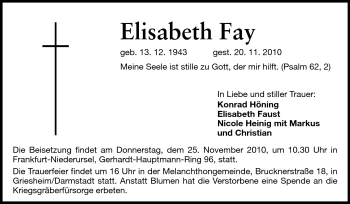 Traueranzeige von Elisabeth Fay von Echo-Zeitungen (Gesamtausgabe)
