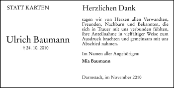 Traueranzeige von Ulrich Baumann von Echo-Zeitungen (Gesamtausgabe)
