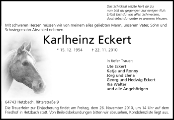 Traueranzeige von Karl-Heinz Eckert von Odenwälder Echo