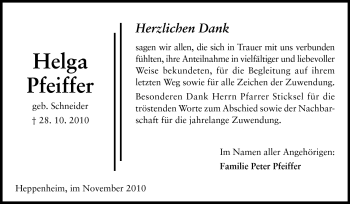 Traueranzeige von Helga Pfeiffer von Starkenburger Echo