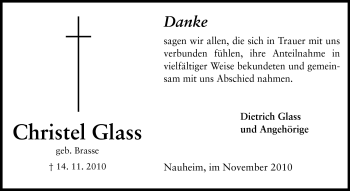 Traueranzeige von Christel Glass von Rüsselsheimer Echo, Groß-Gerauer-Echo, Ried Echo
