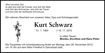 Traueranzeige von Kurt Schwarz von Echo-Zeitungen (Gesamtausgabe)