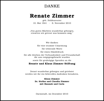 Traueranzeige von Renate Zimmer von Echo-Zeitungen (Gesamtausgabe)