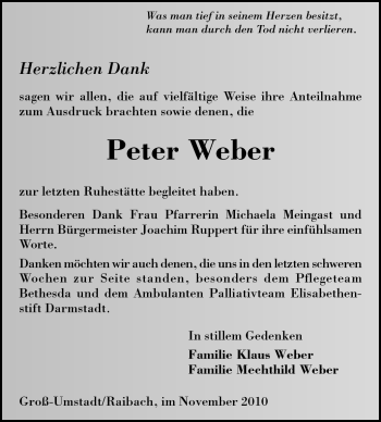 Traueranzeige von Peter Weber von Echo-Zeitungen (Gesamtausgabe)