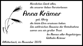 Traueranzeige von Anna Krämer von Odenwälder Echo