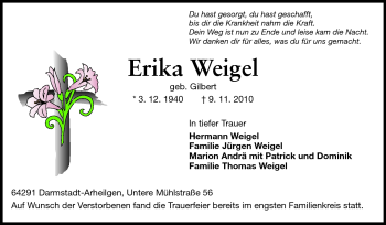 Traueranzeige von Erika Weigel von Echo-Zeitungen (Gesamtausgabe)