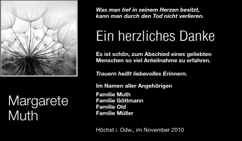 Traueranzeige von Margarete Muth von Odenwälder Echo