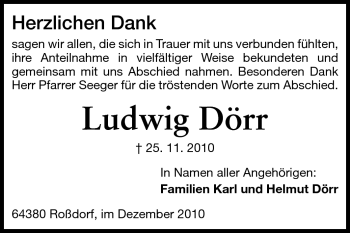 Traueranzeige von Ludwig Dörr von Echo-Zeitungen (Gesamtausgabe)