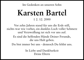 Traueranzeige von Karsten Bartel von Darmstädter Echo, Odenwälder Echo, Rüsselsheimer Echo, Groß-Gerauer-Echo, Ried Echo