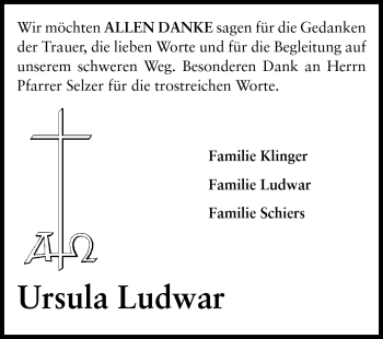 Traueranzeige von Ursula Ludwar von Darmstädter Echo, Odenwälder Echo, Rüsselsheimer Echo, Groß-Gerauer-Echo, Ried Echo
