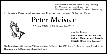 Traueranzeige von Peter Meister von Odenwälder Echo