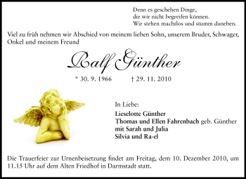 Traueranzeige von Ralf Günther von Darmstädter Echo, Odenwälder Echo, Rüsselsheimer Echo, Groß-Gerauer-Echo, Ried Echo