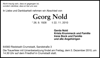Traueranzeige von Georg Nold von Rüsselsheimer Echo, Groß-Gerauer-Echo, Ried Echo