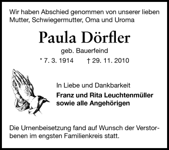 Traueranzeige von Paula Dörfler von Echo-Zeitungen (Gesamtausgabe)