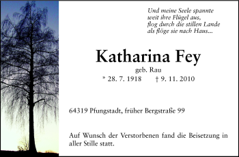 Traueranzeige von Katharina Fey von Echo-Zeitungen (Gesamtausgabe)