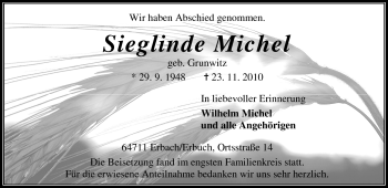Traueranzeige von Sieglinde Michel von Odenwälder Echo