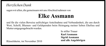 Traueranzeige von Elke Assmann von Rüsselsheimer Echo, Groß-Gerauer-Echo, Ried Echo