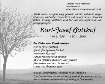 Traueranzeige von Karl-Josef Botthof von Darmstädter Echo, Odenwälder Echo, Rüsselsheimer Echo, Groß-Gerauer-Echo, Ried Echo