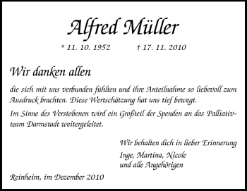 Traueranzeige von Alfred Müller von Darmstädter Echo, Odenwälder Echo, Rüsselsheimer Echo, Groß-Gerauer-Echo, Ried Echo