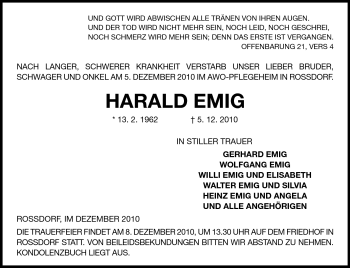Traueranzeige von Harald Emig von Echo-Zeitungen (Gesamtausgabe)
