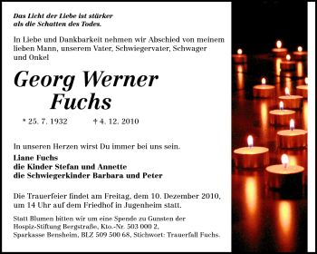 Traueranzeige von Georg Werner Fuchs von Echo-Zeitungen (Gesamtausgabe)